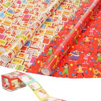 Sinterklaas inpakpapier/cadeaupapier 6x rollen en 50 naam stickers - Cadeaupapier