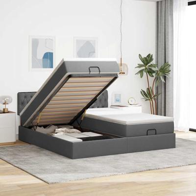 Ottoman bed met matrassen 160x200cm stof donkergrijs