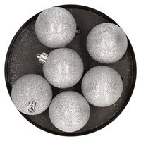 6x Kunststof kerstballen glitter zilver 8 cm kerstboom versiering/decoratie   -