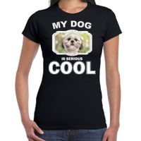 Shih tzu honden t-shirt my dog is serious cool zwart voor dames