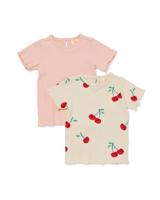 HEMA Baby T-shirts Rib Kersen - 2 Stuks Lichtroze (lichtroze)