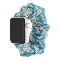 Apple Watch Nylon Scrunchie Band - Bloemen Blauw - 38, 40, 41 & 42mm - SM Apple Watch Nylon Scrunchie Band - Bloemen Blauw - 38, 40, 41 & 42mm - SM