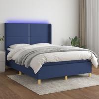Boxspring met matras en LED stof blauw 140x200 cm