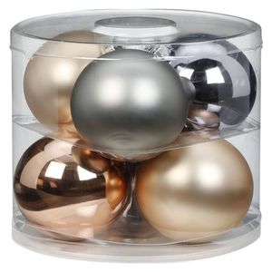 Tube met 6x champagne/zilveren kerstballen van glas 10 cm glans en mat - Kerstbal