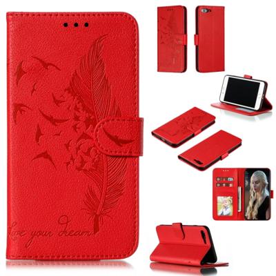 iPhone 7 Plus & 8 Plus horizontaal Litchi structuur 3D veren patroon PU leren Flip Hoesje met houder, foto frame en opbergruimte voor pinpassen & geld