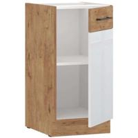 ROCK - Lage kast - Lancelot eiken en glanzend wit melamine - 40 cm - 1 draaideur - Werkblad niet inbegrepen