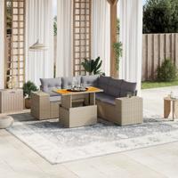 6-delige Loungeset met kussens poly rattan beige