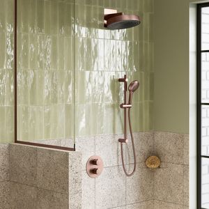 Saniclear Evolution inbouw regendouche rond met glijstang en 2 standen handdouche geborsteld koper