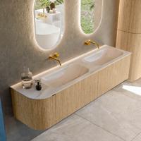 Badmeubel Mondiaz Kurve-Dlux | 175 cm | Meubelkleur Oak | Wastafelkleur Meli | Solid surface | Dubbel / Rechts spoelbak | Zonder kraangat(en)