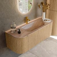 Badmeubel Mondiaz Kurve-Dlux | 130 cm | Meubelkleur Oak | Wastafelkleur Saba | Solid surface | Wasbak midden spoelbak | 1 kraangat