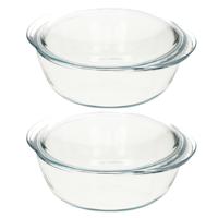 2x Ronde glazen ovenschalen met deksel 3 liter 22 x 13 x 5 cm - thumbnail