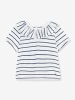 Gestreepte babyblouse met korte mouwen van jersey PETIT BATEAU wit gestreept marineblauw