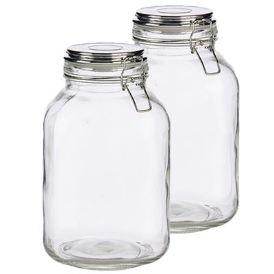 Set van 2x stuks glazen luxe keuken voorraadpotten/voorraadbussen met klepdeksel zilver 3000 ml