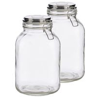 Set van 2x stuks glazen luxe keuken voorraadpotten/voorraadbussen met klepdeksel zilver 3000 ml