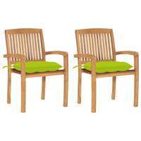 Tuinstoelen 2 st met heldergroene kussens massief teakhout