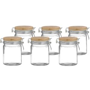 Weckpot/inmaakpot - 6x - 700 ml - glas - met beugelsluiting - bamboe deksel