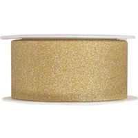 1x Gouden satijnlinten met glitters op rol 3 cm x 5 meter cadeaulint verpakkingsmateriaal   -