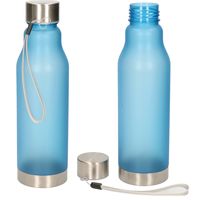 Waterfles/drinkfles/sportfles - 2x - blauw - kunststof - rvs dop - 600 ml