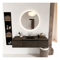 Mondiaz Bukla 140cm badmeubel met module 40 kleur dark brown met 3 lades en wastafel midden 1 kraangat kleur urban