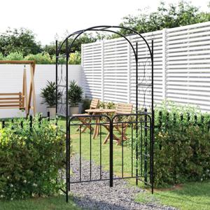 VidaXL Tuinboog met poort 108x45x235 cm staal zwart