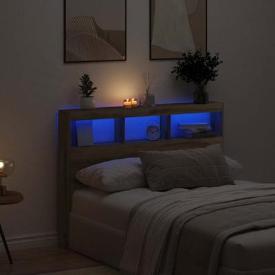 Hoofdbordkast met LED artisan 140x17x102 cm eikenkleurig