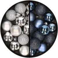 34x stuks kunststof kerstballen zilver en donkerblauw 3 cm - Kerstbal
