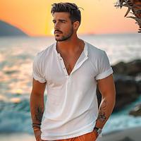 heren 100% katoenen t-shirt tee henley shirt tee top effen henley straat vakantie korte mouwen kleding 100% katoen modeontwerper klassiek Lightinthebox