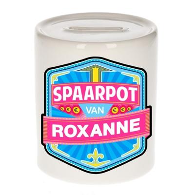 Kinder spaarpot met naam - Roxanne - keramiek - met dop - wit - Sparen - Spaargeld van Roxanne
