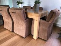 Set van 6 leren eetkamerfauteuils - met armleuning en wieltjes - bruin leer - Echt leer, Landelijk, ontdek de vele Leersoorten en Kleuren bij ShopX