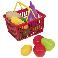 Rood speelgoed boodschappen/winkelmandje met groente en fruit 11-delig   -