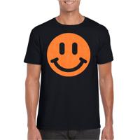 Verkleed T-shirt voor heren - Smile Emoticon - zwart - carnaval/foute party - feestkleding - thumbnail