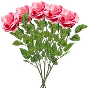 Kunstbloem roos Marleen - 5x - roze - 63 cm - decoratie bloemen