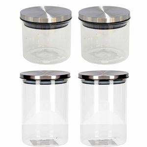 Set van 4 stuks glazen transparante voorraadbussen/voorraadpotten met deksel 450ml/650ml