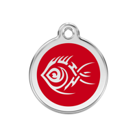 Tribal Fish Red roestvrijstalen hondenpenning medium/gemiddeld dia. 3 cm - Reddingo