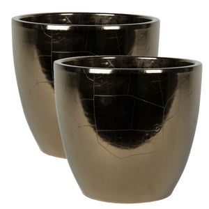 2x stuks plantenpot/bloempot in een strakke Scandinavische look goud Dia 24 cm en Hoogte 22 cm