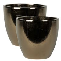 2x stuks plantenpot/bloempot in een strakke Scandinavische look goud Dia 24 cm en Hoogte 22 cm