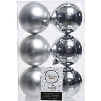 Decoris Kerstballen - 6 stuks - zilver - kunststof mat/glans - 8 cm - thumbnail