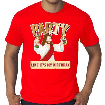 Foute kersttrui t-shirt - rood - Party Jezus - grote maten - voor heren Foute kersttrui t-shirt - rood - Party Jezus - grote maten - voor heren