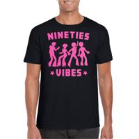 Verkleed T-shirt voor heren - nineties vibes - zwart - roze glitter - carnaval/themafeest - thumbnail