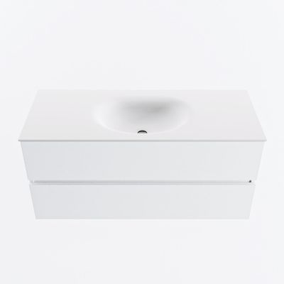 MONDIAZ VICA 110cm badmeubel onderkast Talc 2 lades. Wastafel MOON midden zonder kraangat, kleur Talc.