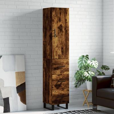 Hoge kast 34,5x34x180 cm bewerkt hout gerookt eikenkleurig