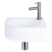Differnz Cleo fonteinset - 30x30x10cm - Kwartrond - 1 kraangat - Recht matte chromen kraan - Keramiek Wit 38.401.11 Differnz Cleo fonteinset - 30x30x10cm - Kwartrond - 1 kraangat - Recht matte chromen kraan - Keramiek Wit 38.401.11