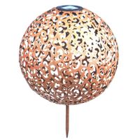 1x Buiten/tuin koperen decoratie bol solar verlichting 28,5 cm