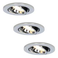 Set van 3 Maya LED inbouwspots - 4 Watt 345 lumen - 2700K Warm wit - GU10 - Dimbaar - Rond - Kantelbaar - IP20 voor binnen - Chroom