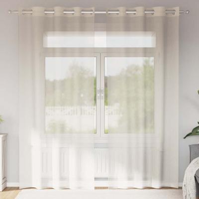 Gordijnen voile met doorvoertules 2 st 140x225 cm crmekleurig