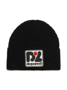 DSQUARED2 KIDS bonnet nervuré à patch logo - Noir