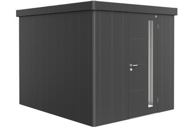Biohort Metalen tuinhuis Neo - Enkele deur - Donkergrijs - 3B (236x292 cm)- Plat dak- Metaal- Biohort