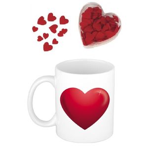 Valentijnsdag cadeau set koffie mok/beker Love hartje met deco strooi hartjes