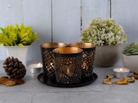 Evelyn - kerzenhouder set - zwart en goud - metaal - 7x7cm