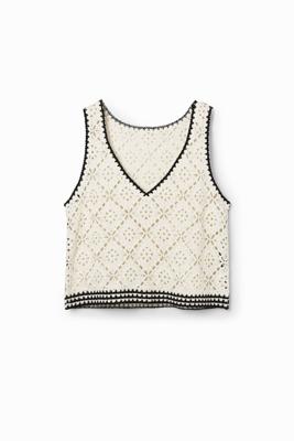 Crochet T-shirt schouderbandjes - WHITE - M